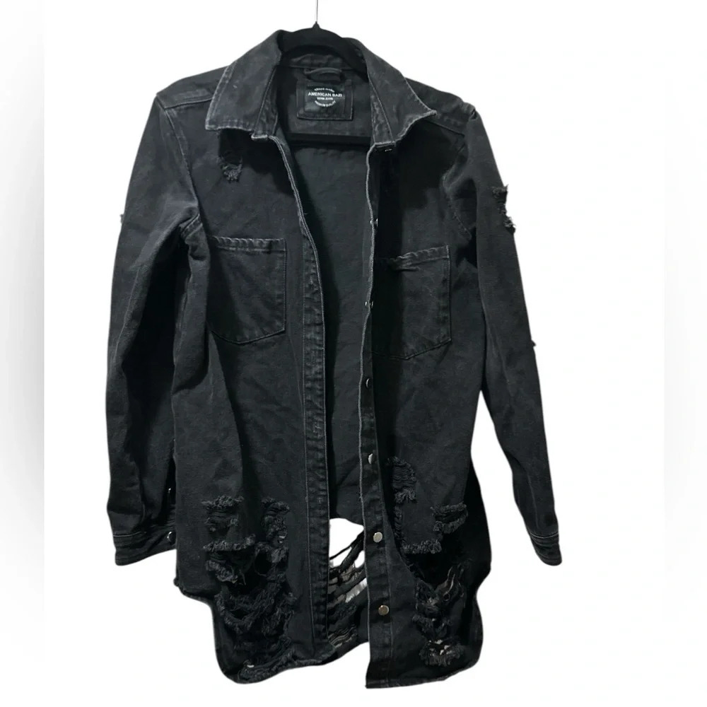 American Bazi Ladies Black Distressed Denim Jacket